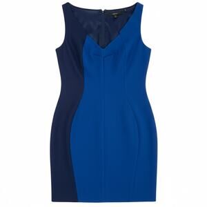 Tahari Kalona Colorblock Ponte Sheath Dress 0 Midnight Blue V-Neck Sleeveless